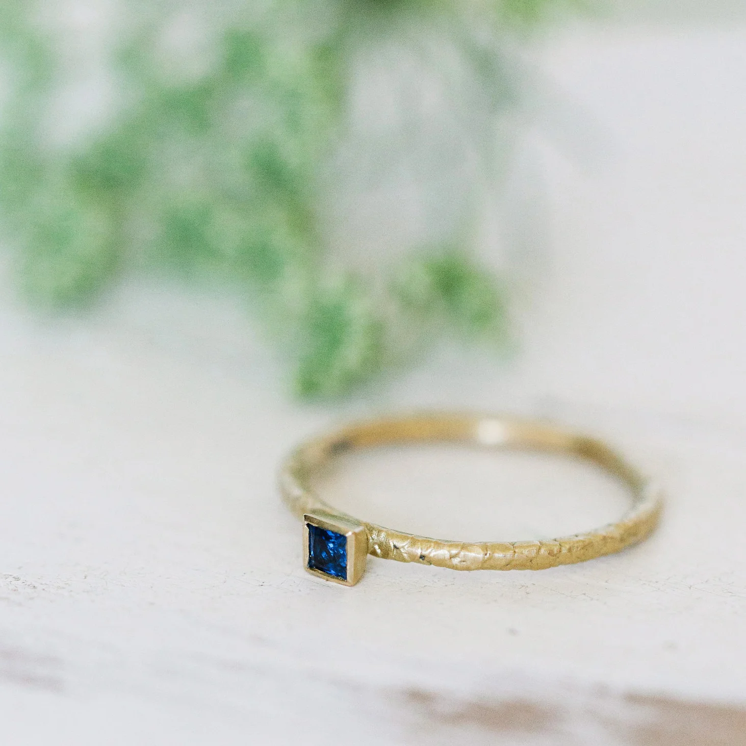 Catkin Square Sapphire Stacking Ring
