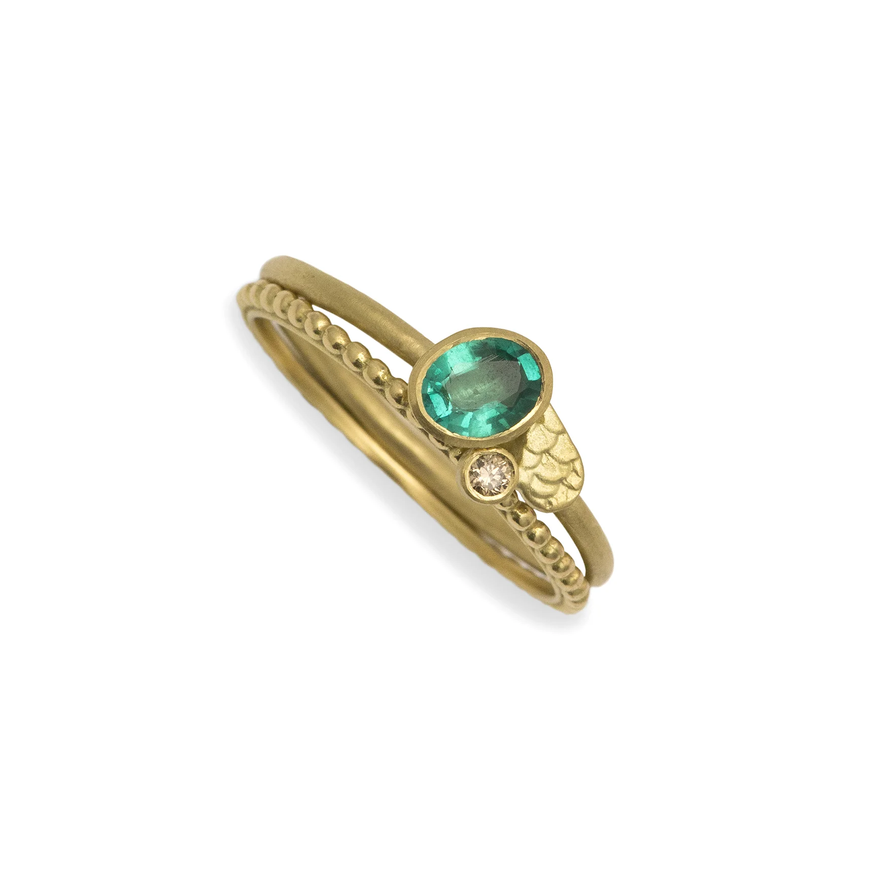 CATKIN EMERALD DROPLET RING with wedding ring.jpg