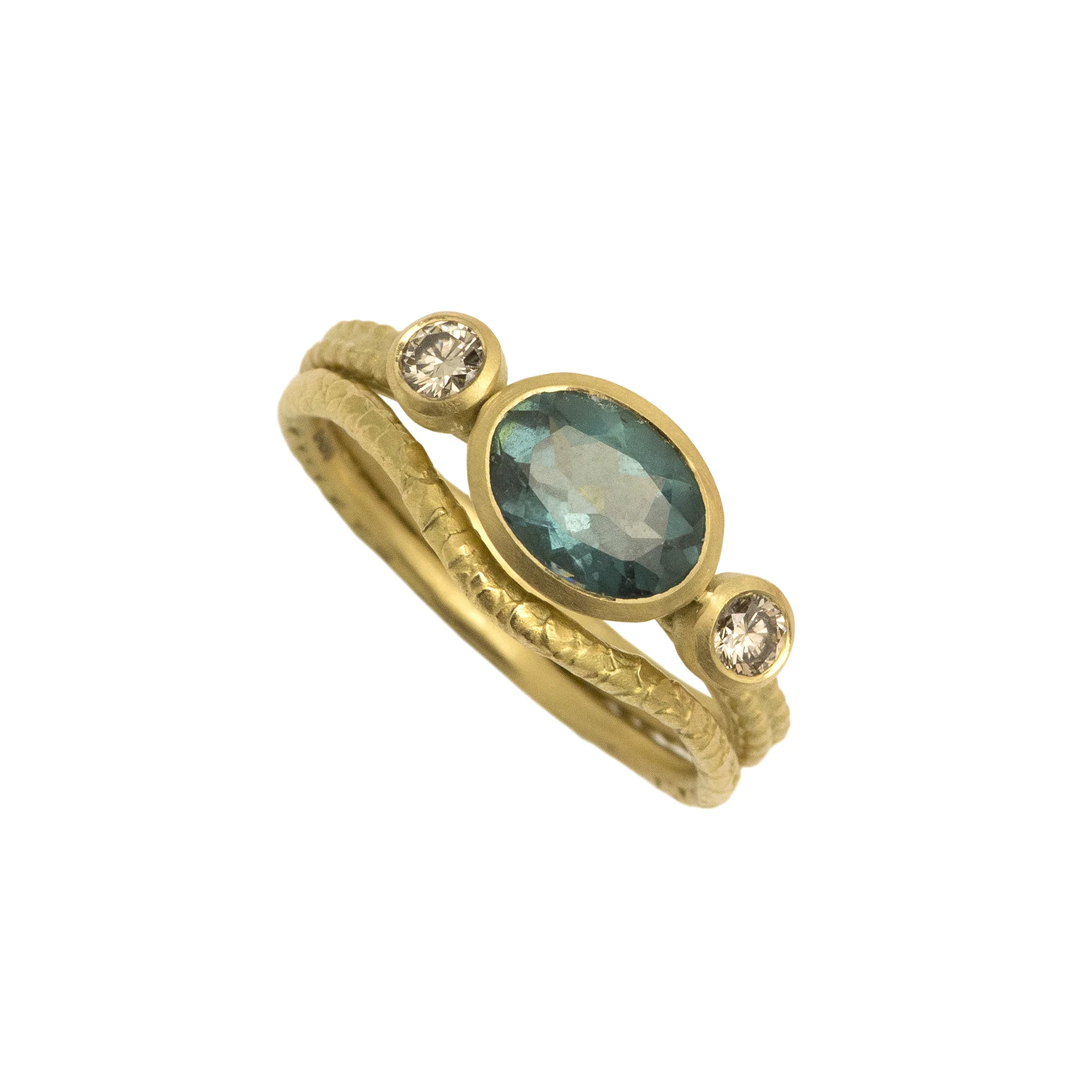 LARGE OVAL BLUE TOURMALINE COUPLED DOTTY RING with wedding ring.jpg