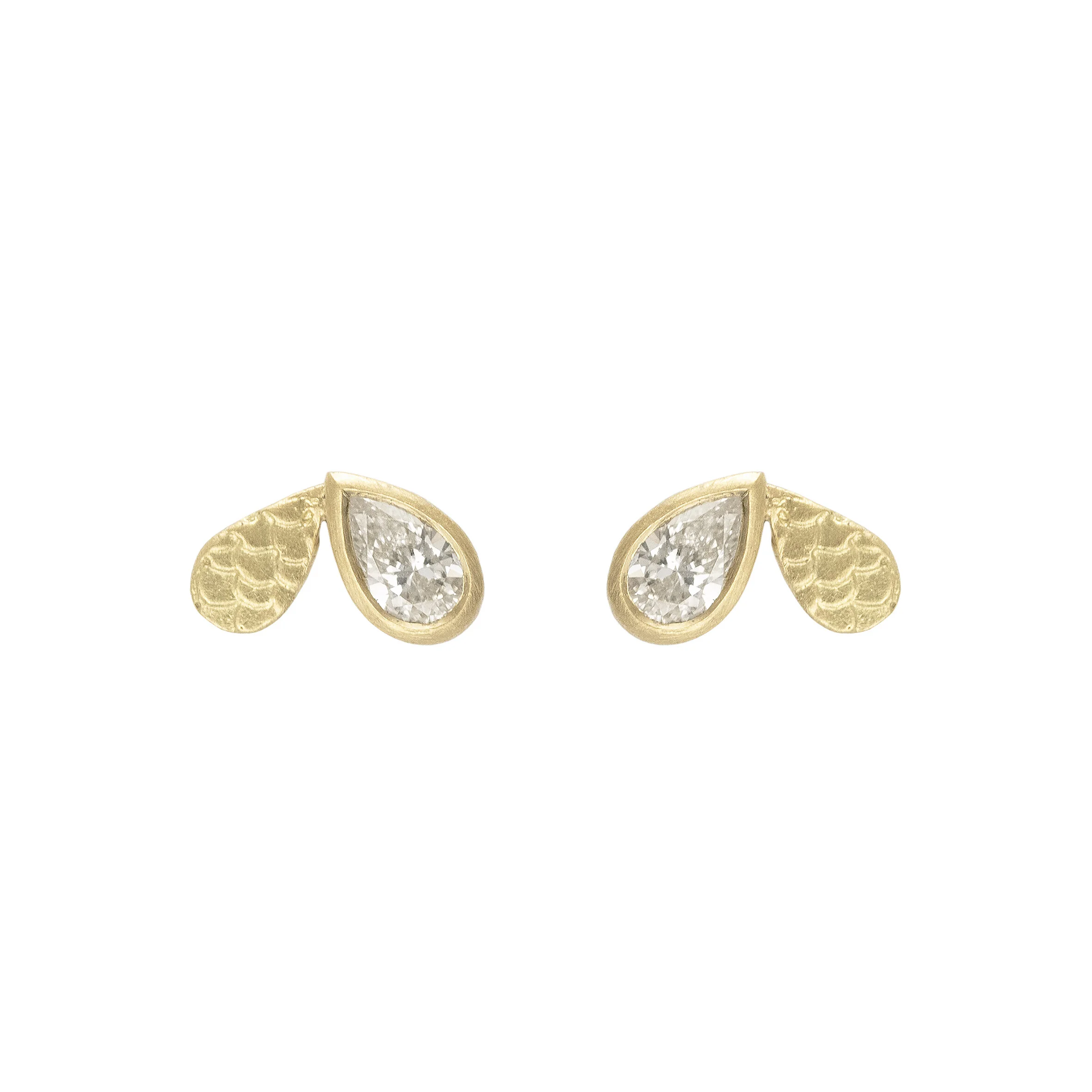 Catkin Diamond Droplet Seed Pod Studs in 18ct Yellow Gold