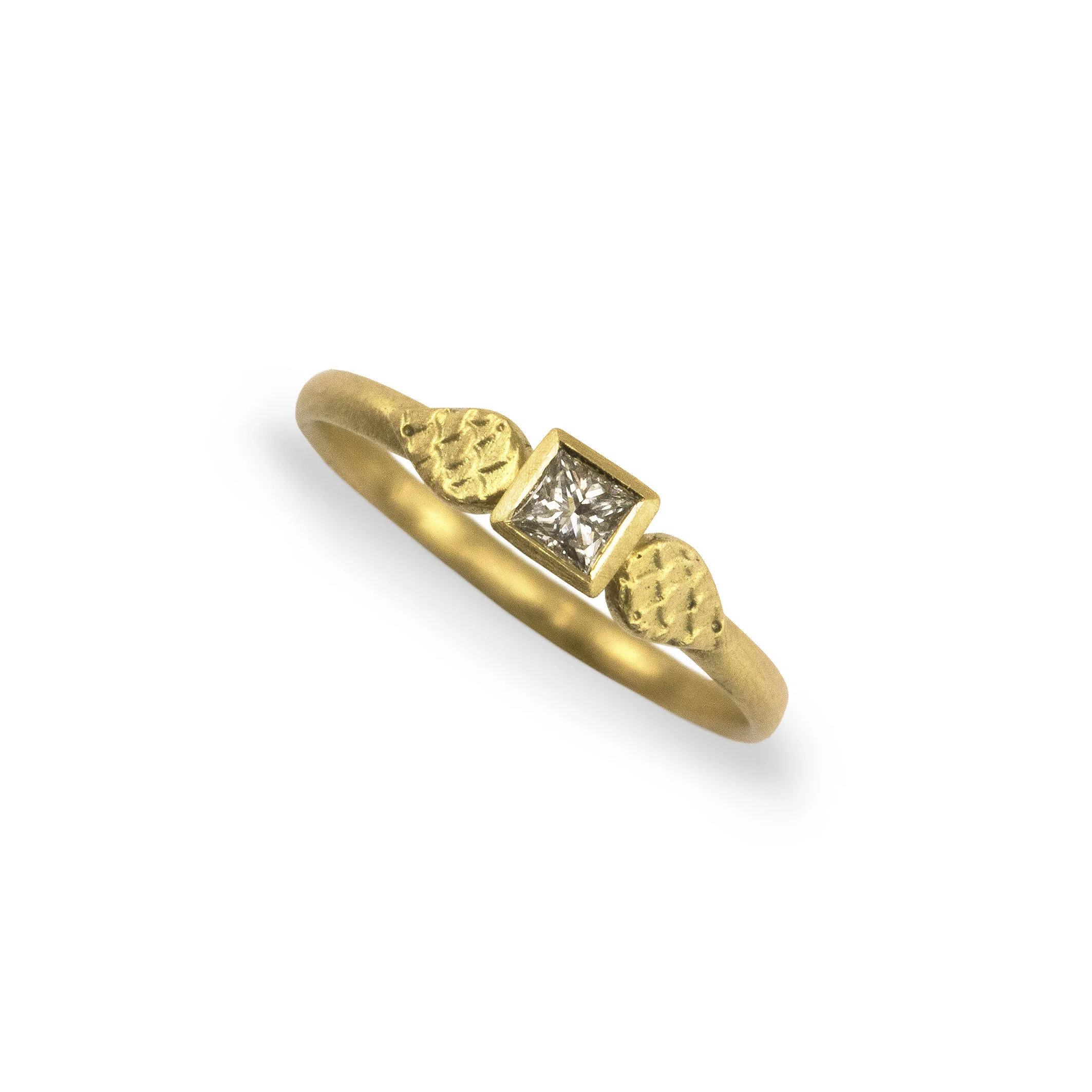 Square Diamond Solitaire Ring with Catkin Drop Shoulders in 18ct Yellow Gold Size M