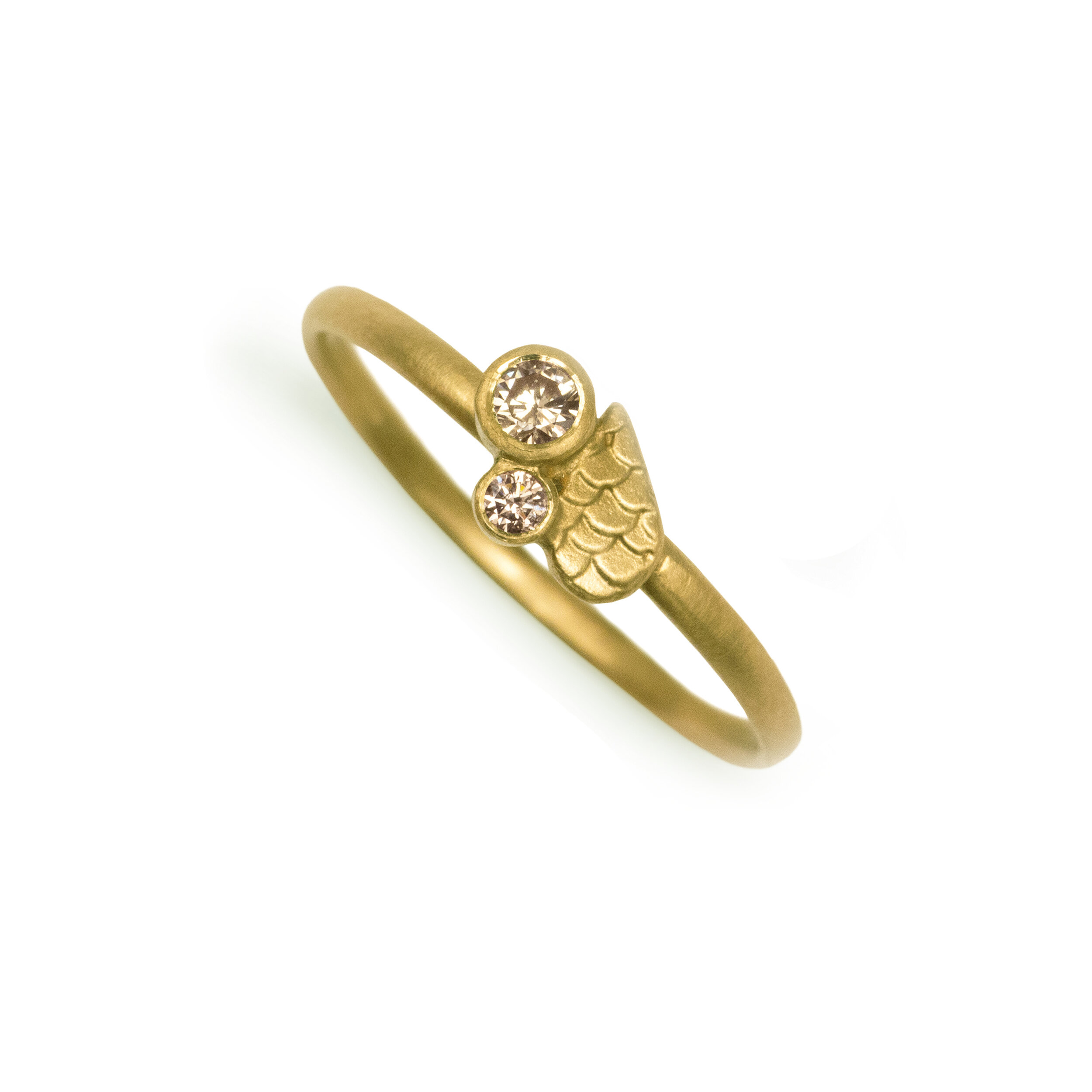 Catkin Droplet Ring with Off-Set Diamonds in 18ct Yellow Gold Size Q