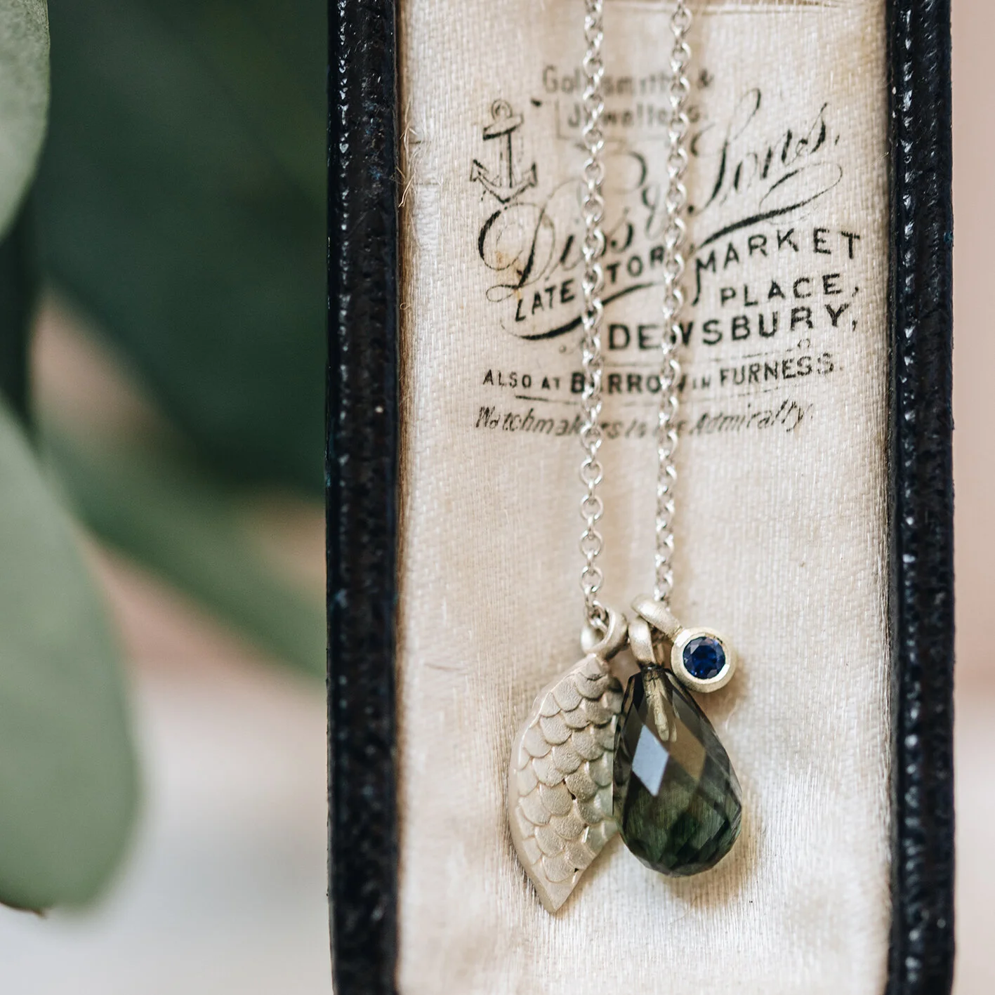 Catkin Tourmaline & Leaf Charm Necklace