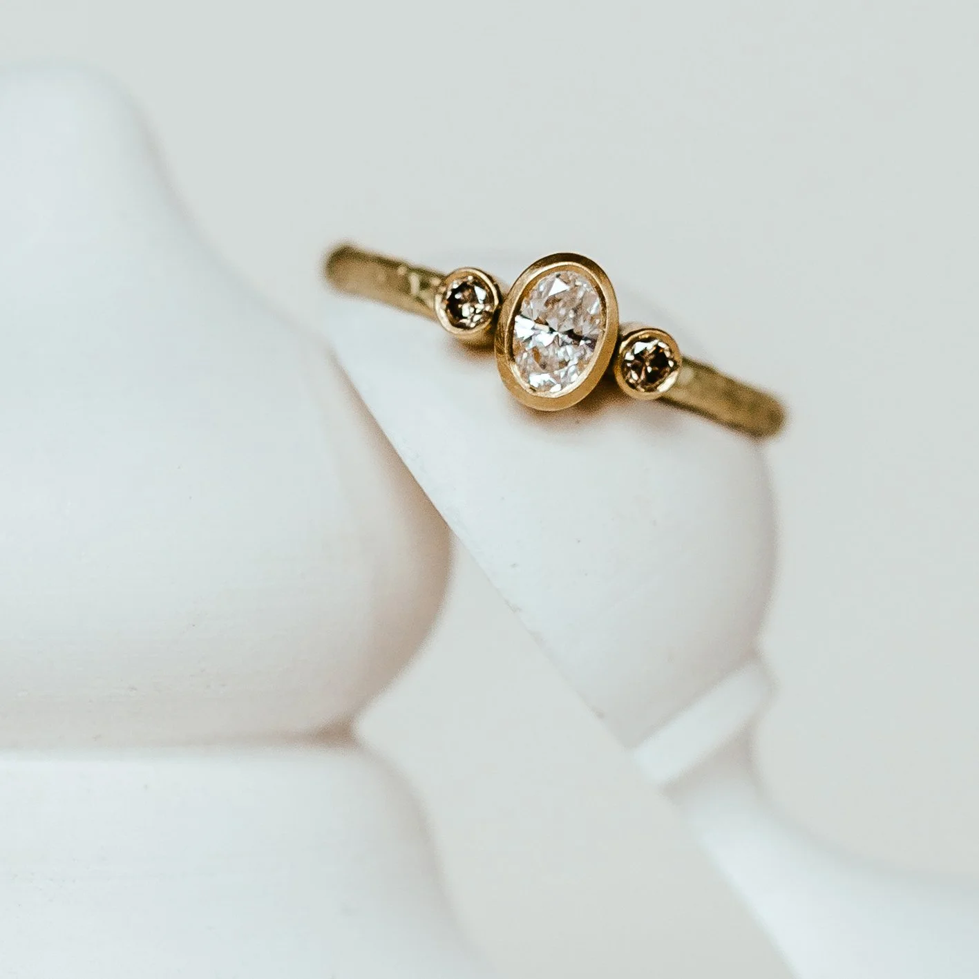 Catkin Oval Diamond Ring with Champagne Shoulders