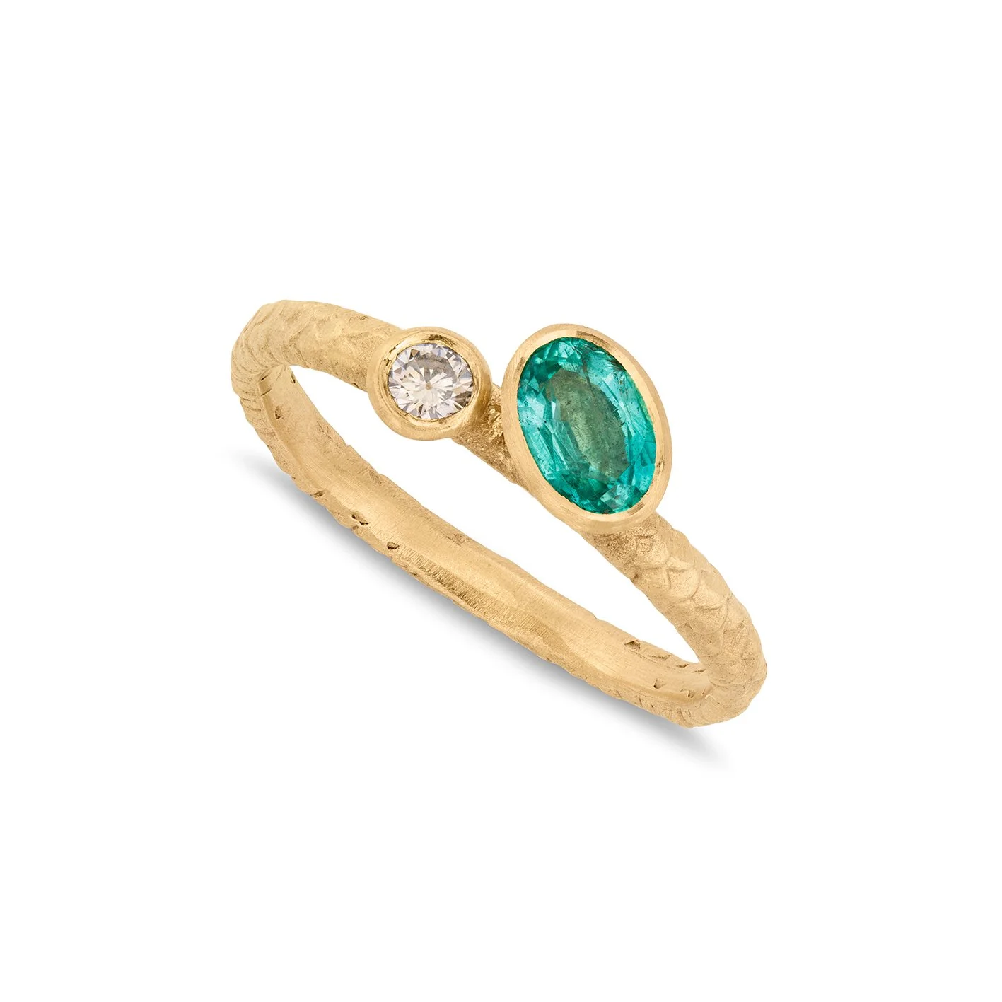 Catkin Off-Set Emerald Ring in 14ct gold size N