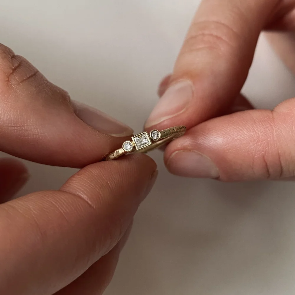 Square Diamond Trilogy Ring in 9ct gold size M 1 2 Alison Macleod Jewellery