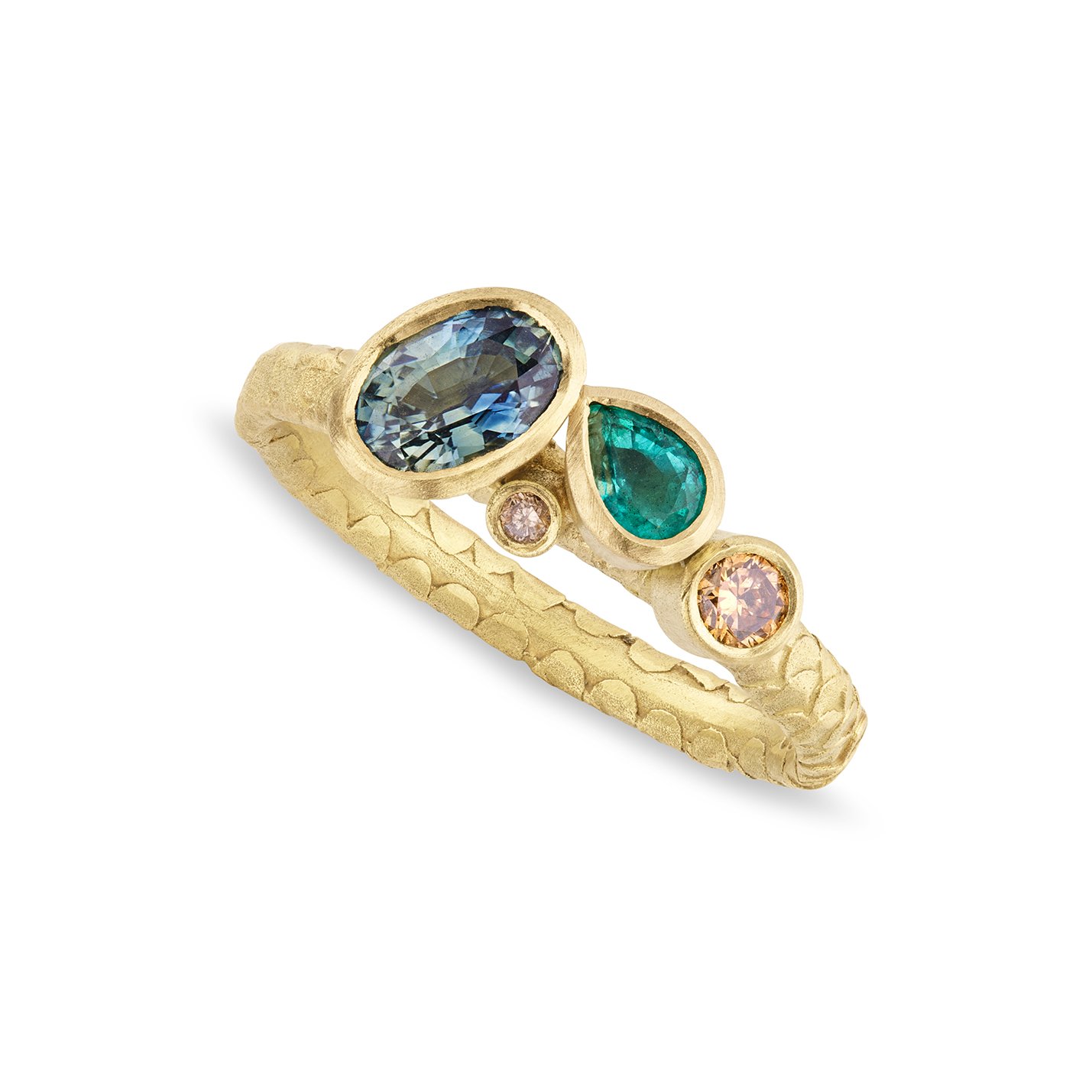 Catkin Grey Sapphire and Emerald Cluster Ring