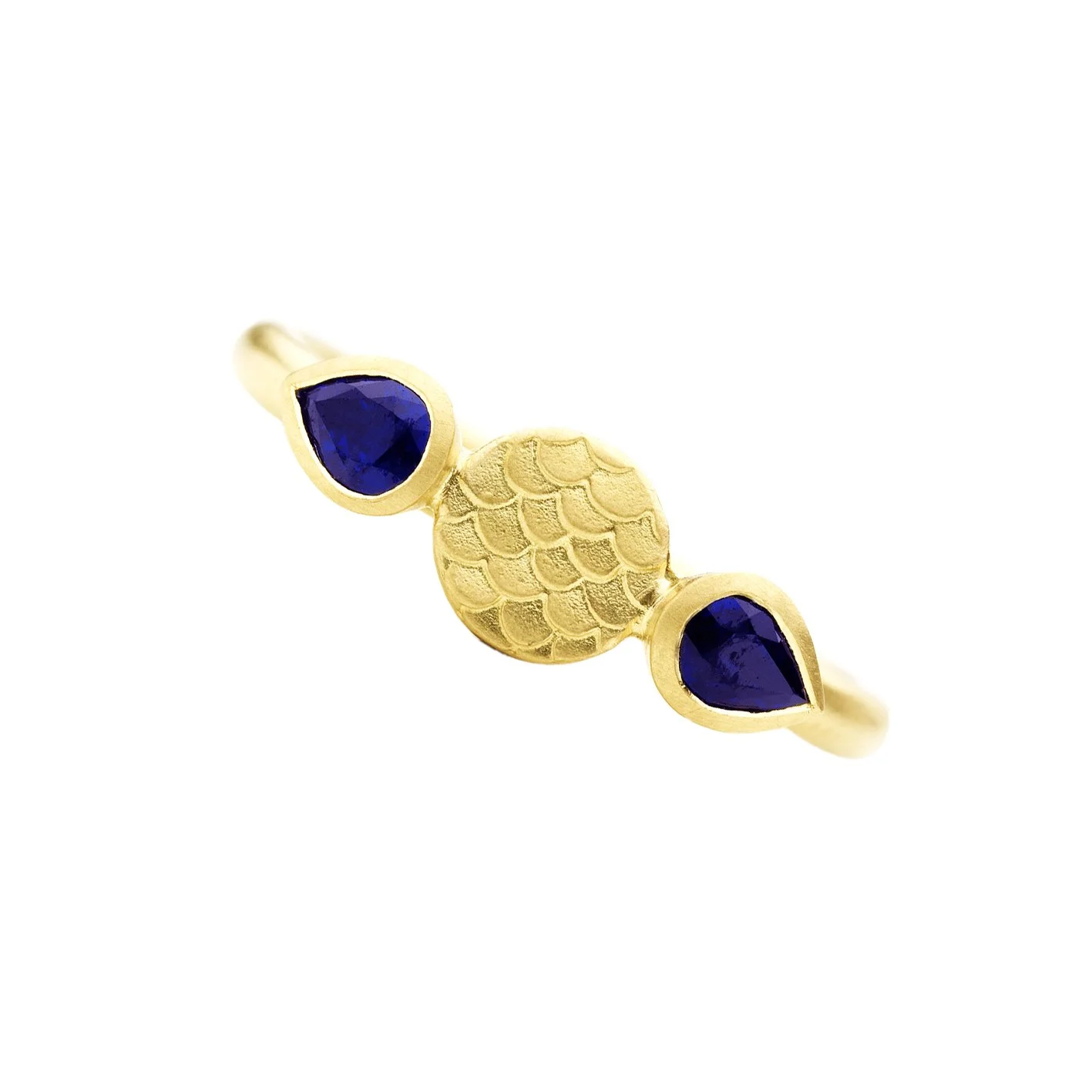 Catkin Circle Ring with Sapphire Drop Shoulders in 18ct gold size J