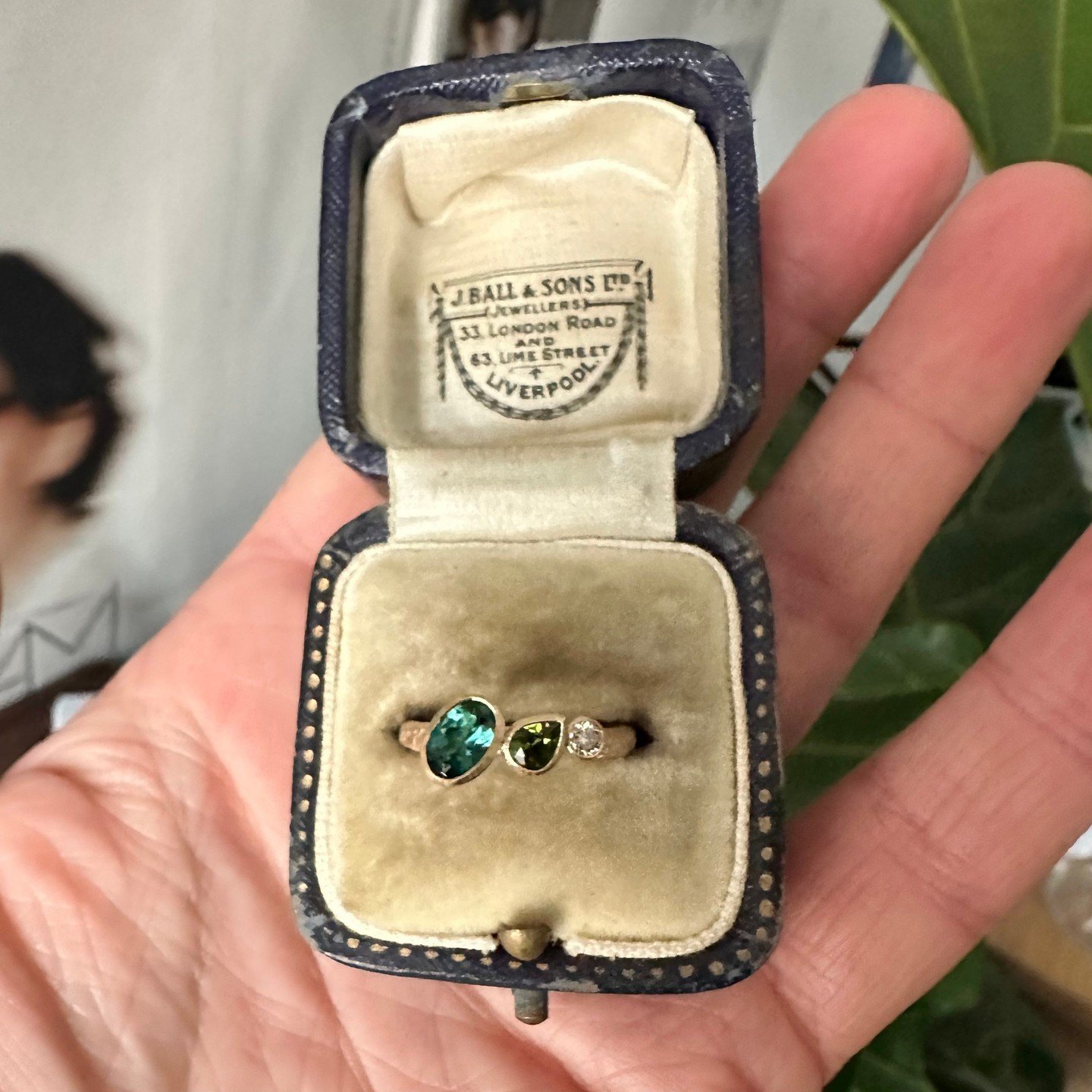 This little custom-made piece is now out in the world! The ring with blue and green tourmalines is complimented with a diamond and sits upon a catkin gold band. The beautiful green hues will be stunning in the spring sunshine, adding a depth of colou