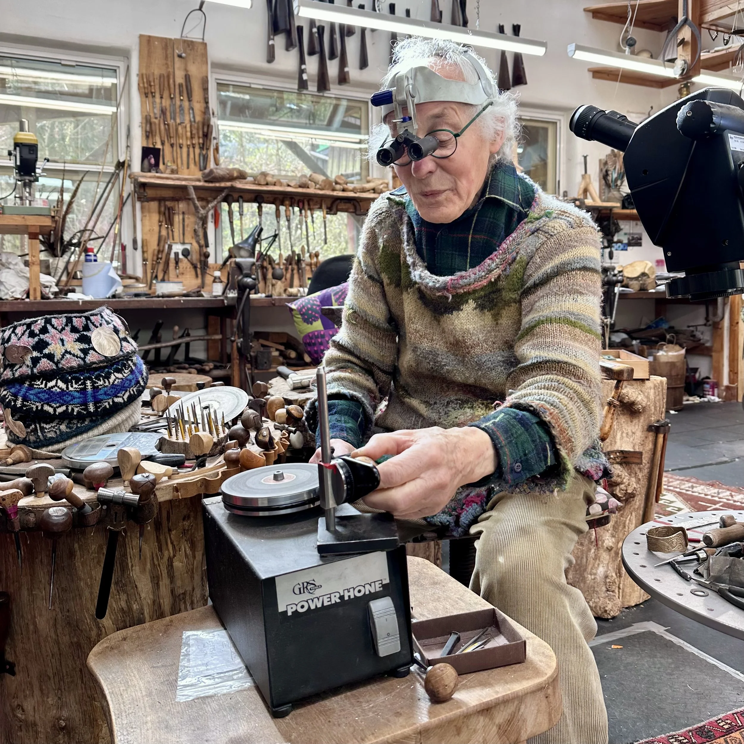 Malcolm demonstrating sharpening gravers