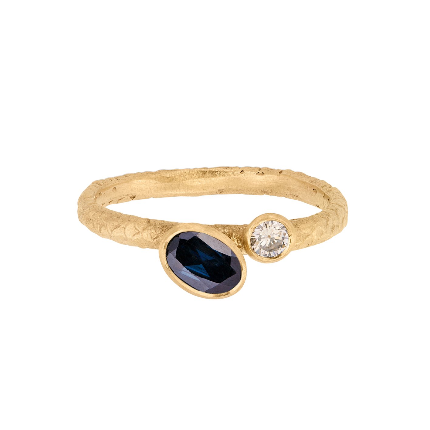 Catkin Off-Set Deep Teal Sapphire Ring