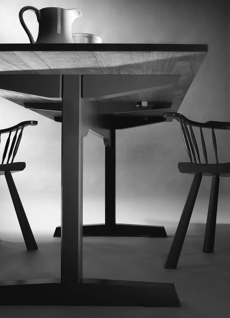American Trestle Table: Yellow pine, cherry, milk paint and varnish