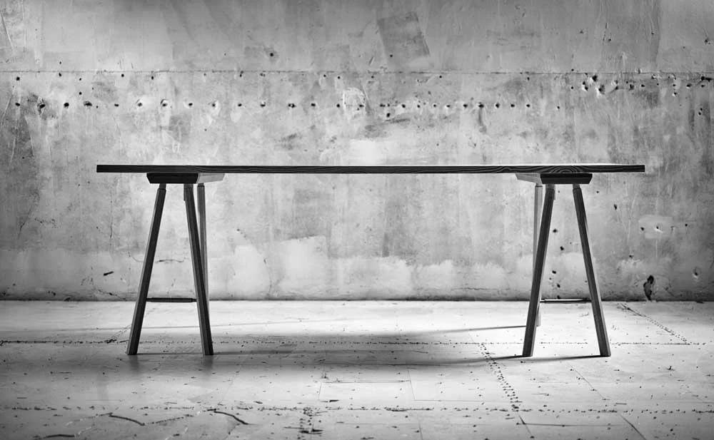 Staked Trestle Table: Maple and yellow pine with an oil/varnish finish