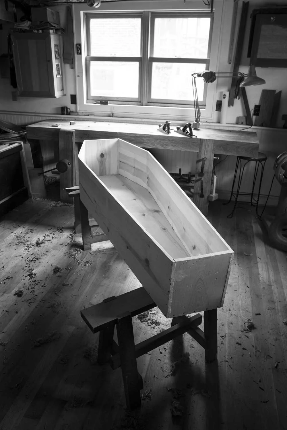 Coffin: White pine (shown unfinished)