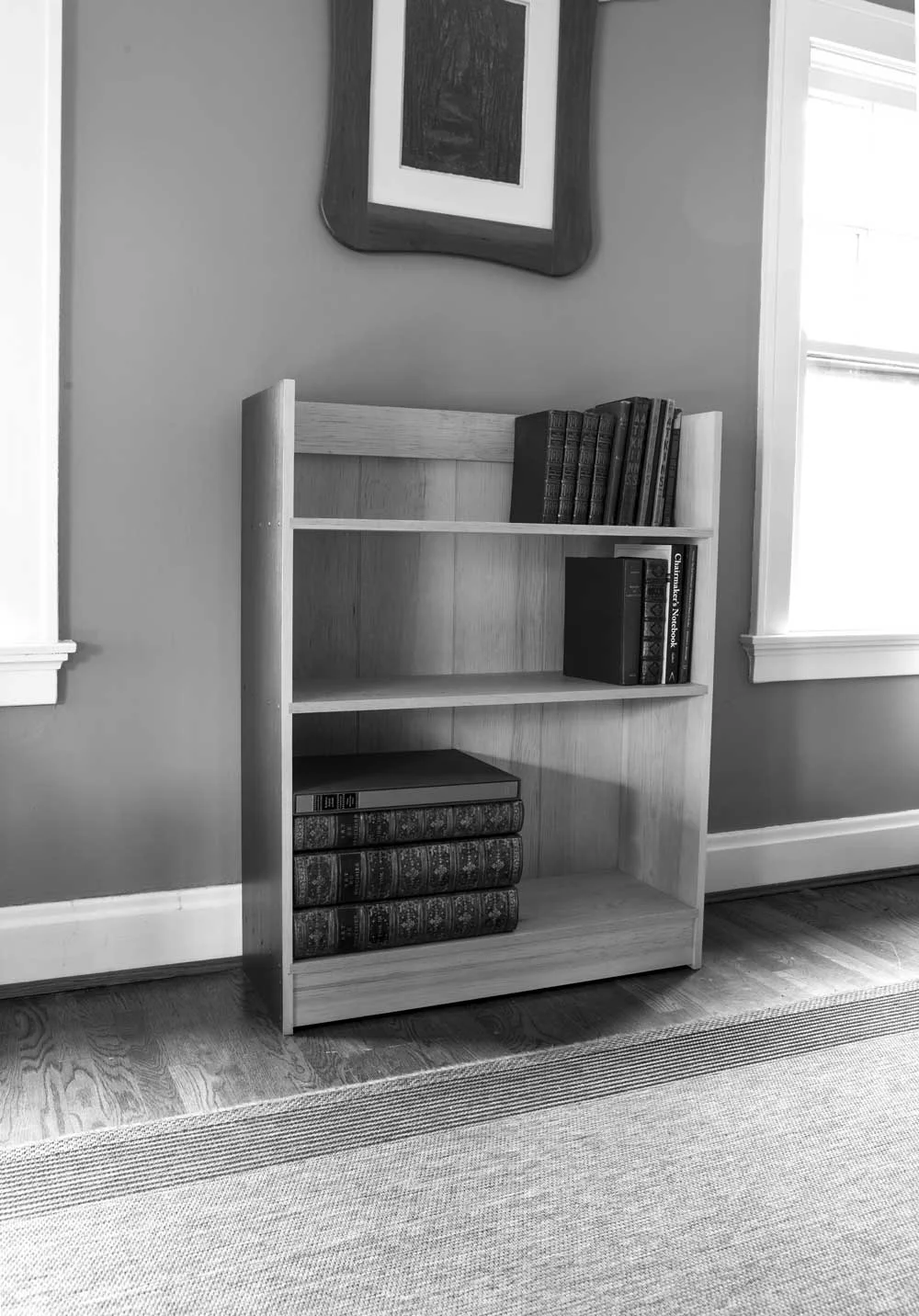 Boarded Bookcase: White pine with a milk paint and varnish finish