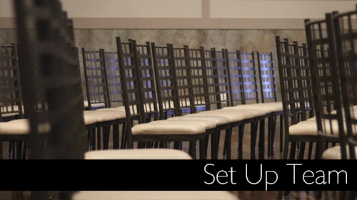 The set up team is in charge of getting everything ready to go for the morning service. You will be helping with hanging signs, making sure the chairs are in the correct place and carrying the appropriate bins to each of the rooms. After service you will load equipment, etc. back into the storage.
