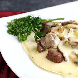 Seared Buffalo with Fennel Béarnaise and Herb Crêpe