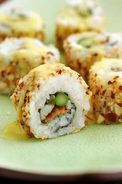 Almond Crusted Asparagus Rolls with Lemongrass Hollandaise