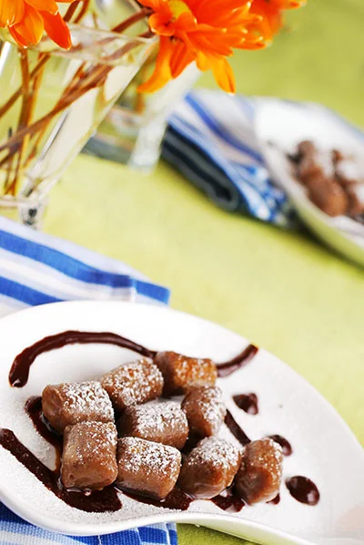 POM Pomegranate Gnocchi with Pomegranate Chocolate Ganache