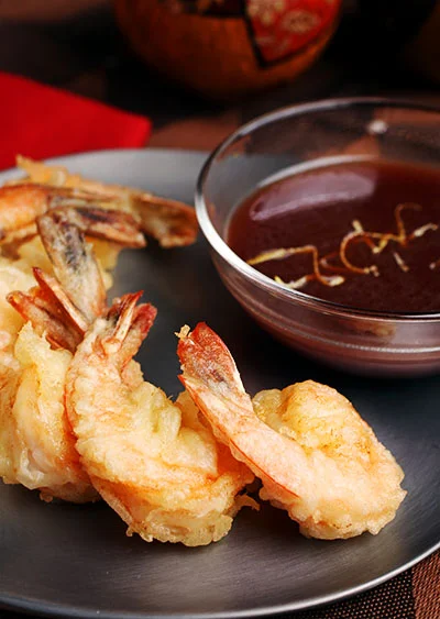 Shrimp Tempura with POM Wasabi Sauce
