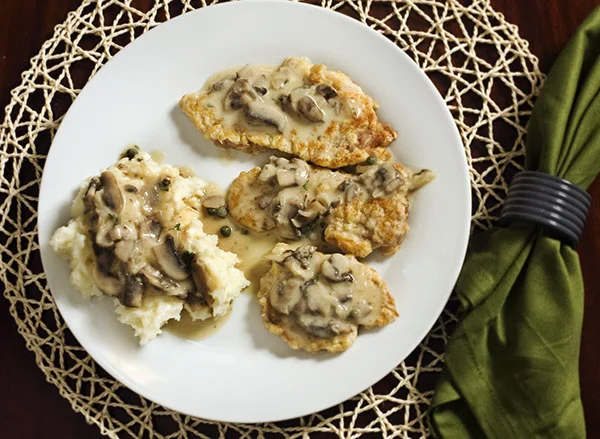 Pork Schnitzel with Feta Mashed Potatoes