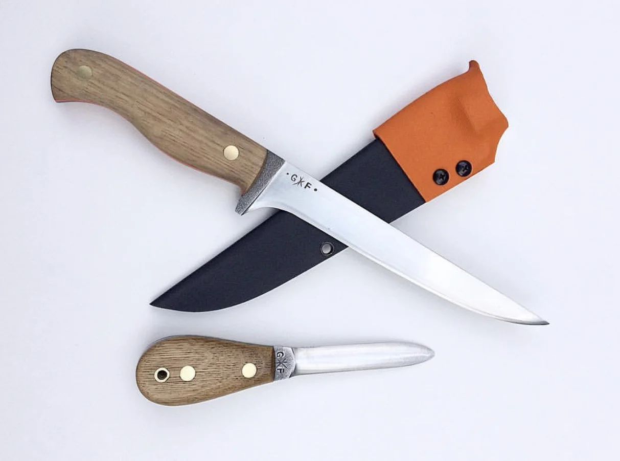 Boning Knife & Oyster Combo - used stabilized wine barrel oak for the handles.