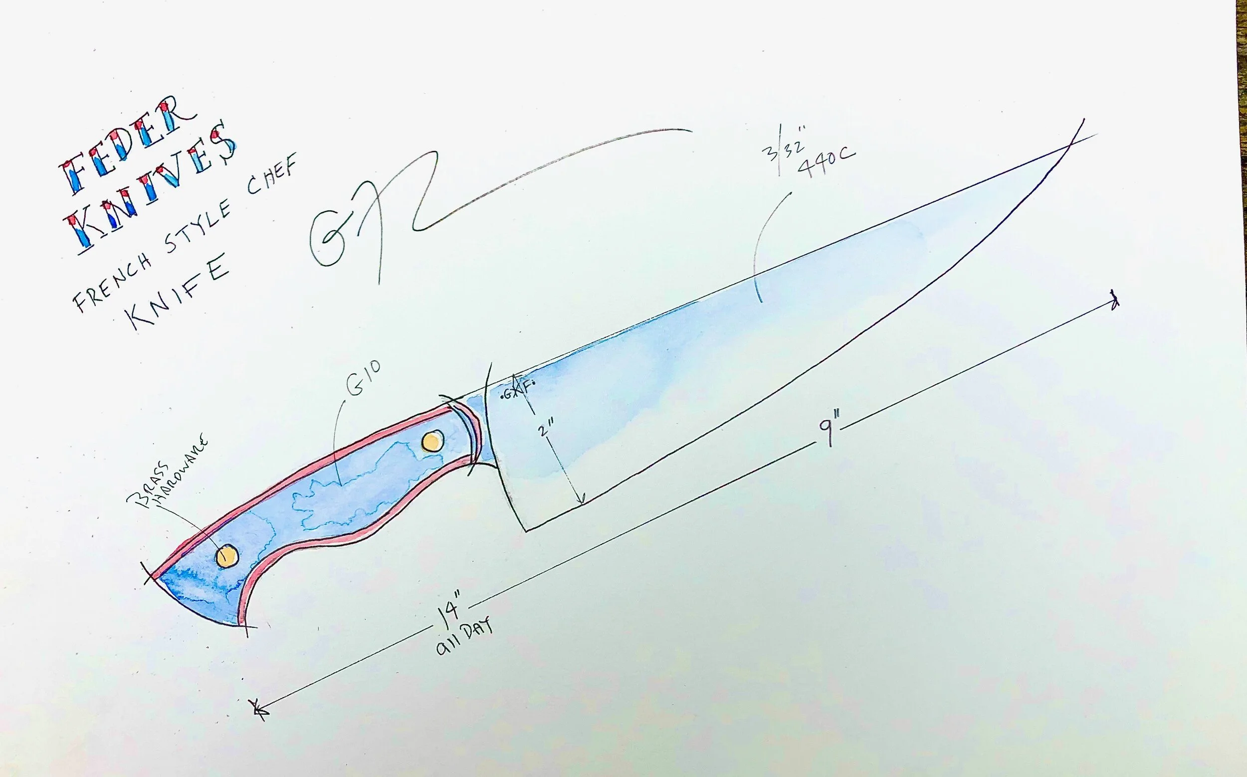 Chef's Knife Classic French Style with g10 handle — Feder knives