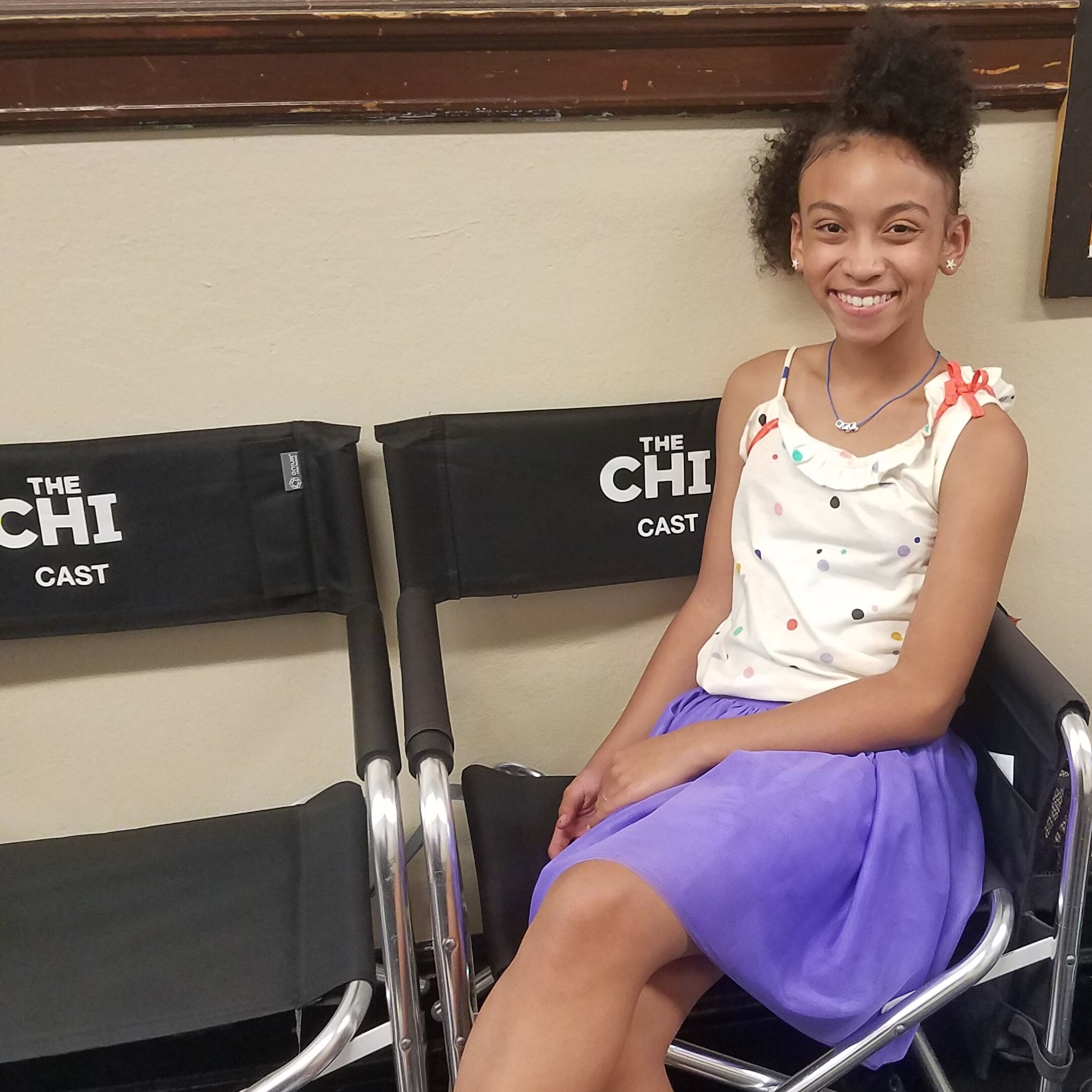 Alyssia Duda on the set of The Chi