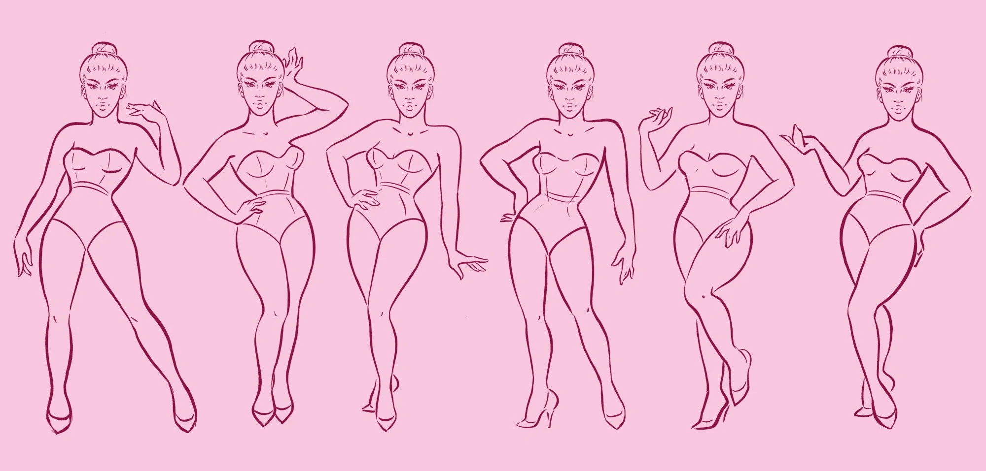  The final array of poses created, before outfits. 