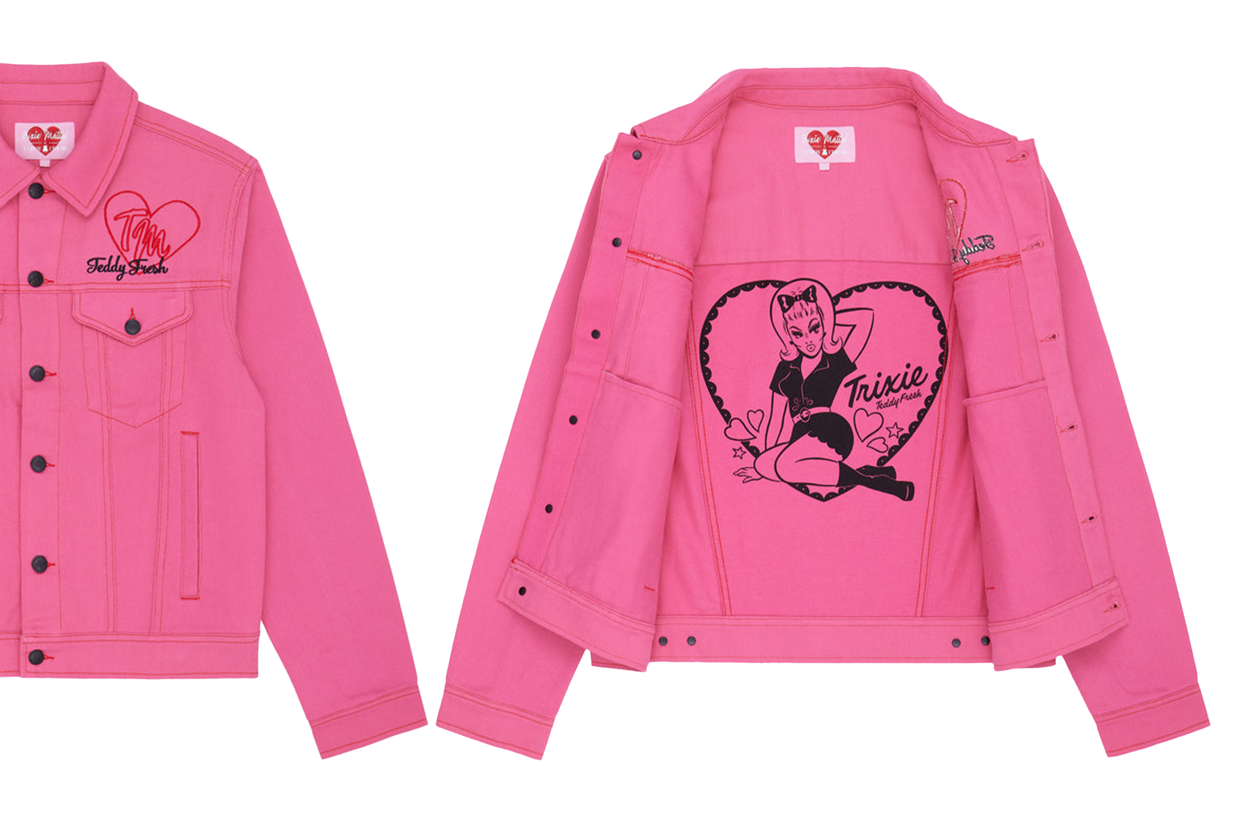 Trixie Mattel x Teddy Fresh pink denim jacket