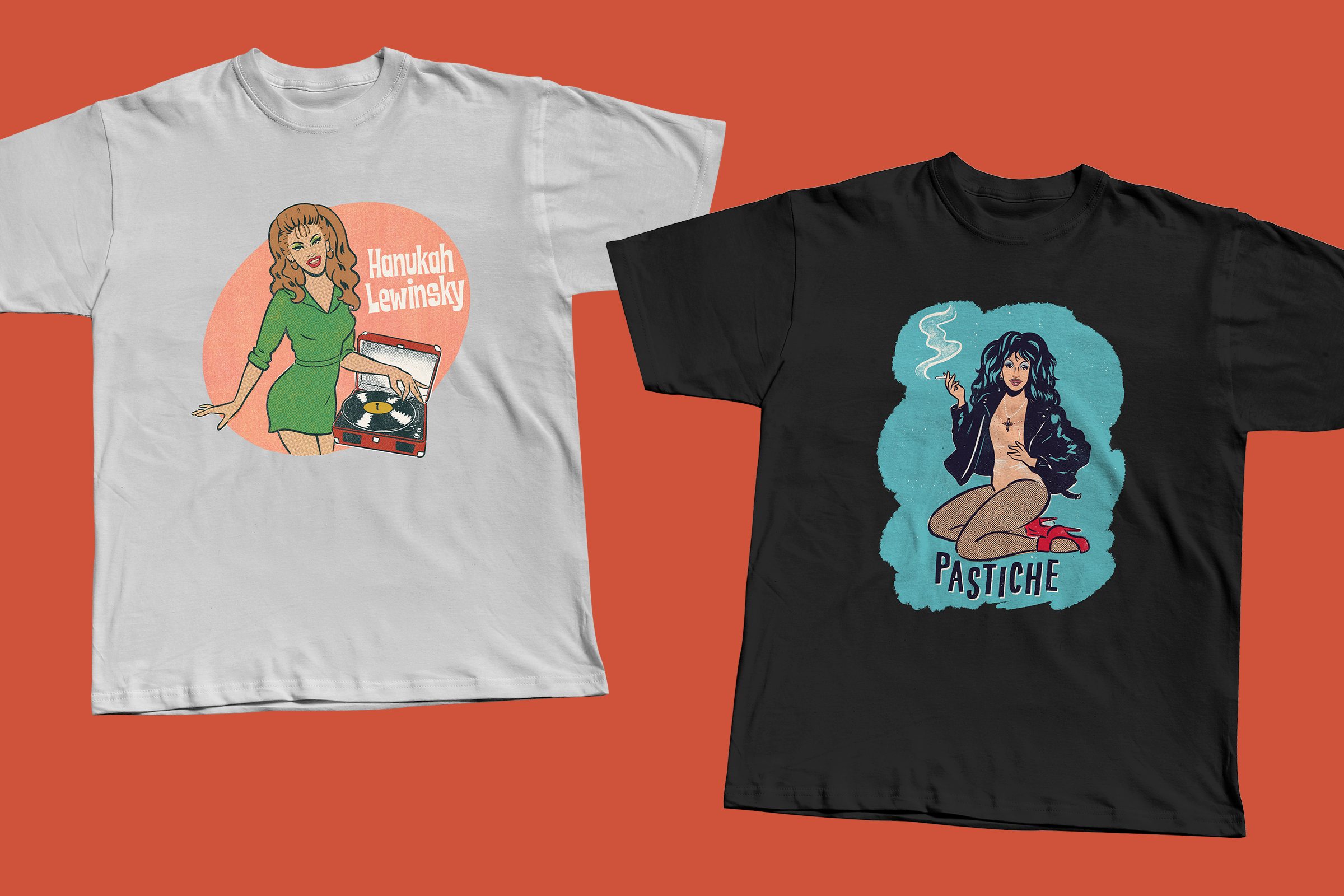 Designs for drag queens Hanukah Lewinsky and Pastiche