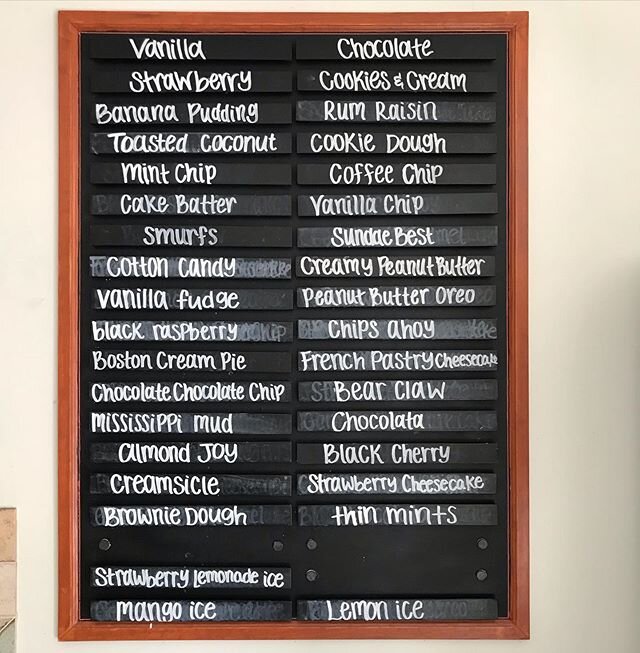 Happy Thursday!
We are back today, serving at the back door from 2-8. 
Remember that you can call ahead for pints &amp; quarts. Our smaller cup sizes are available to order in person. 
Don&rsquo;t forget to ask about an ice cream pie or cake for the 