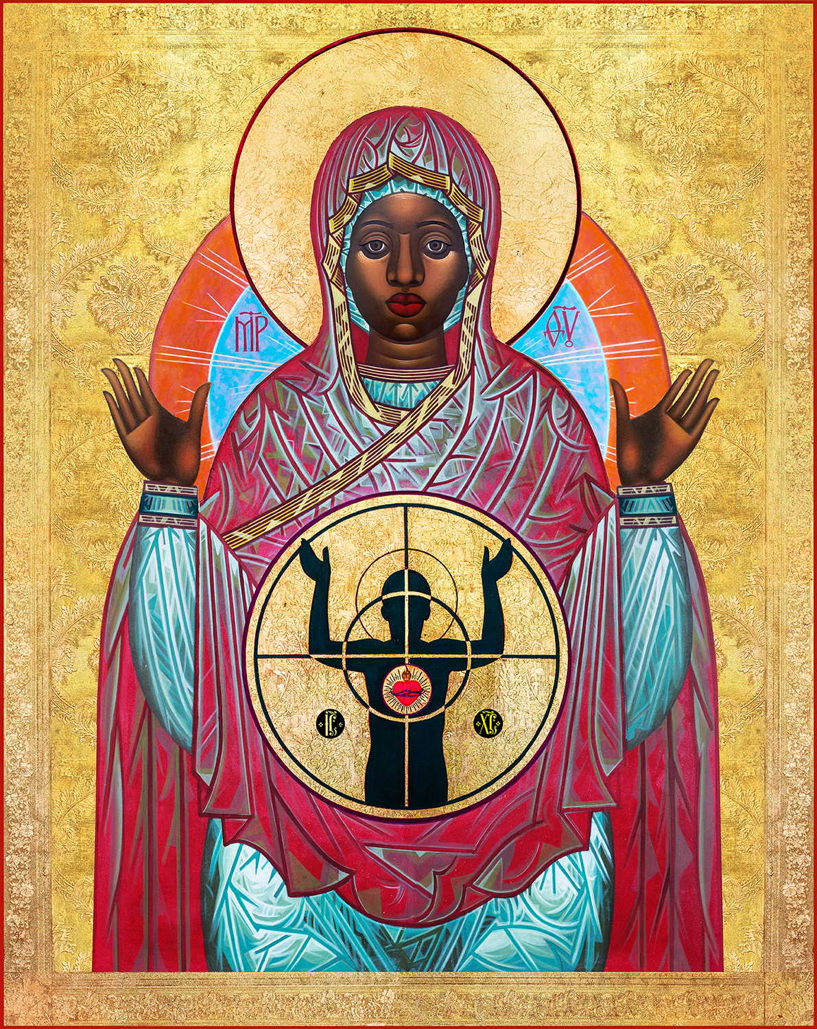 Ferguson Mother of God: Our Lady against all Gun Violence, 2015  Acrylic Collage painting © Mark Dukes