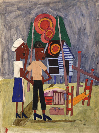 Burned Out, 1943, oil on wood 32 1/2 x 26 1/2 in., © William H. Johnson, Smithsonian American Art Museum, Gift of the Harmon Foundation, used with permission.
