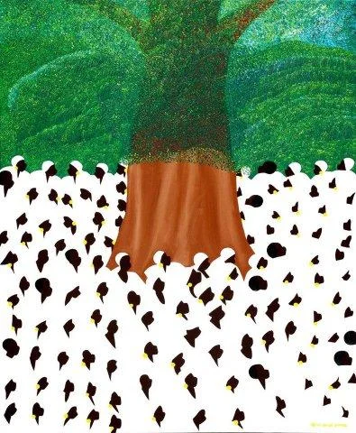  Souvenance: The Sacred Mapou. Oil &amp; Acrylic on Canvas, 36x30x1.5. © Synthia Saint James, used with permission of the artist. 