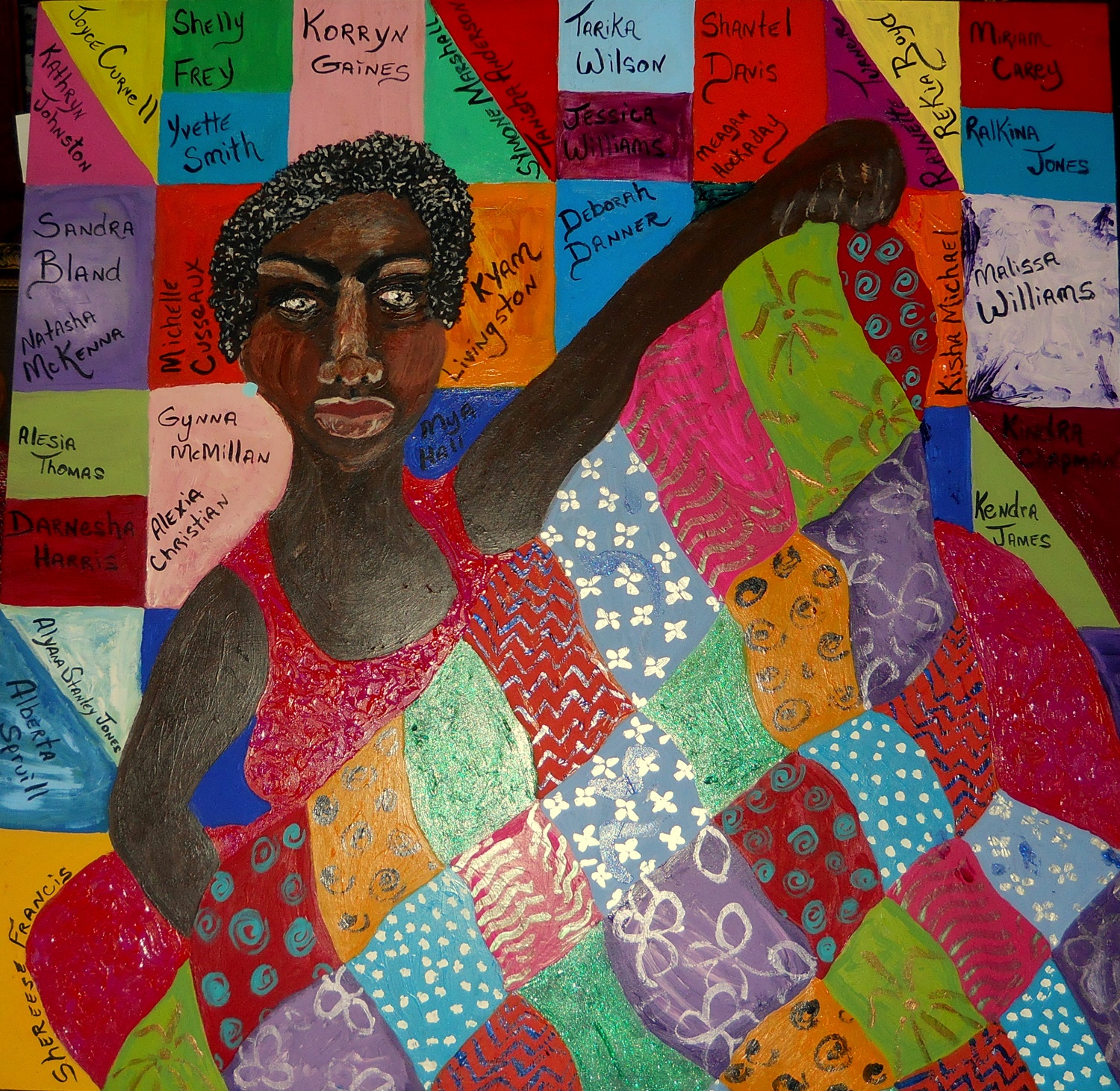  Please, Say Her Name! 2017. Acrylic w/India Ink on a 30 x 30" wood panel. © Stacey Torres, used with permission of the artist. 