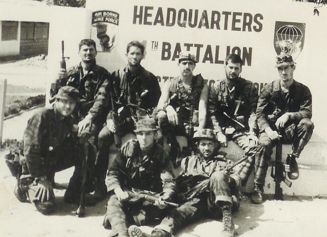 Several members of the Kontum Mike Force post-mission, October 1969. Laurence Kerr led the battilion.