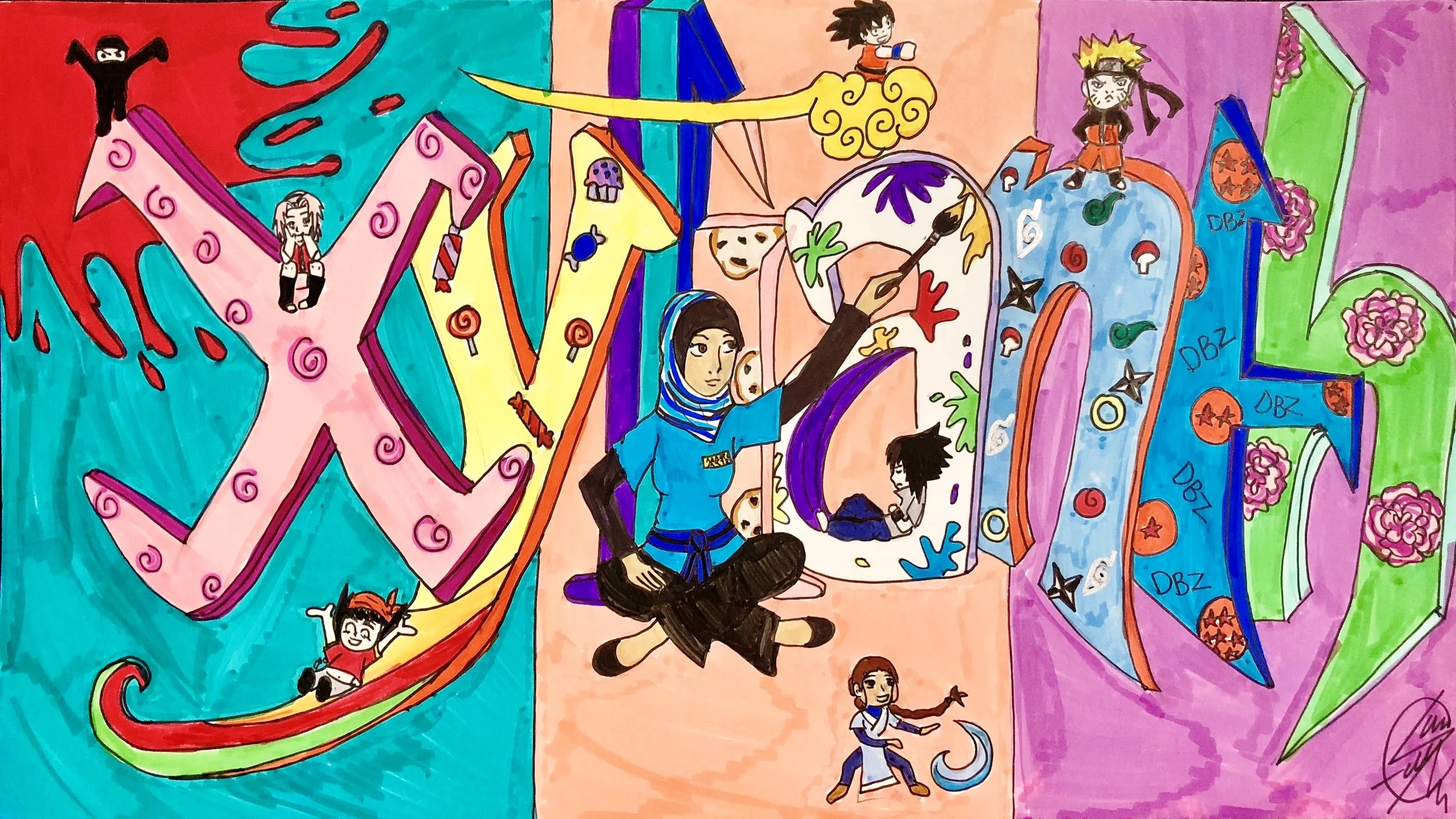 On most online accounts, I went by the name “Xylianth”. This was a cover art I made in the 8th grade. It features me as a Taekwondo blue belt sitting in the middle, as all of my favorite characters and objects surround me.