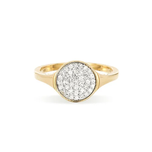 Large Solid Pavé Disc Signet Ring