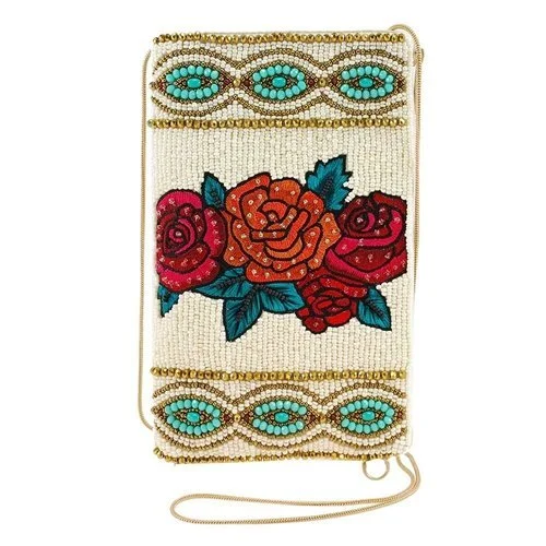 Fridas Flowers Beaded-Embroidered Crossbody Phone Bag