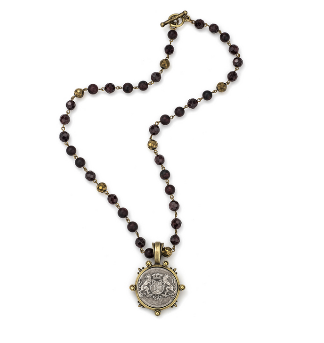 D'Or Garnet Mix with Silver Wire and Aime Medallion