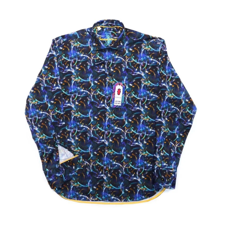 Navy with Teal, Orange, Purple & White Light Trails