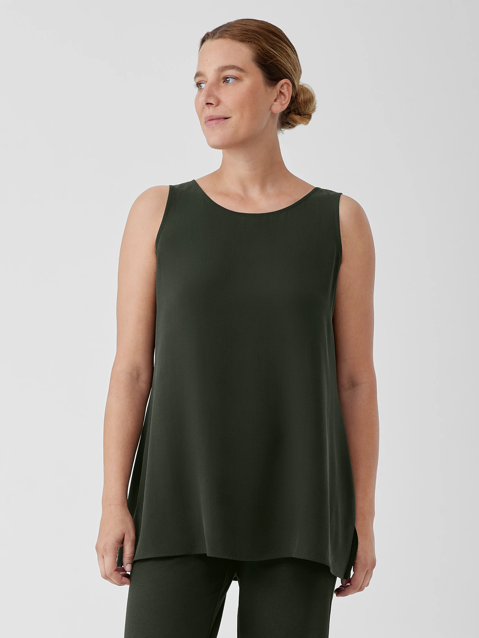 Silk Georgette Crepe Ballet Neck Tank