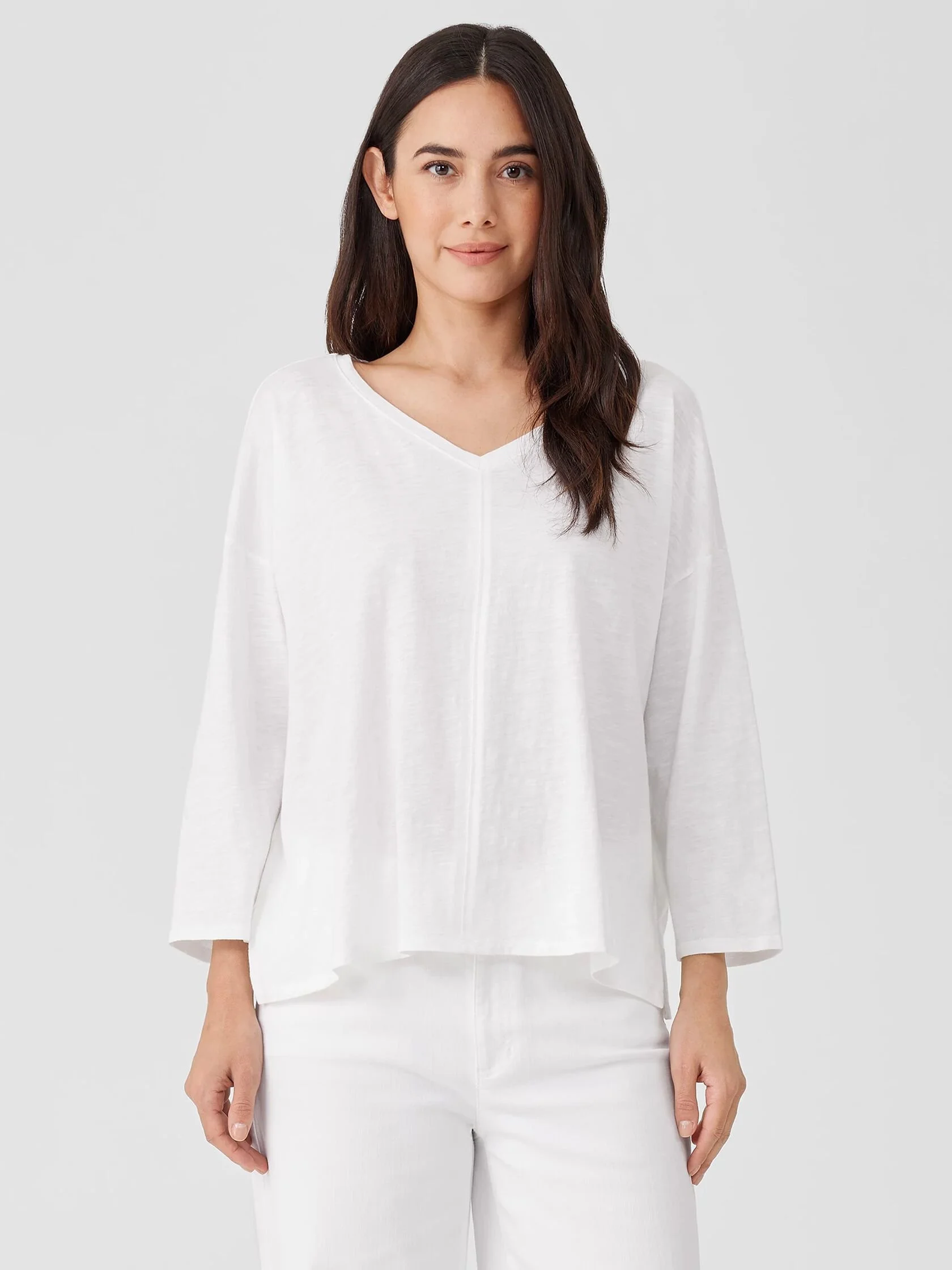 Organic Cotton Slub V-Neck 3/4 Sleeve Top