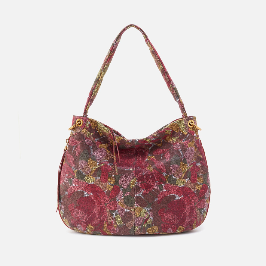 Fern Hobo in Printed Foliage Abstract Leather