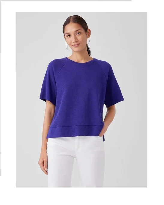 Organic Cotton Slubby Rib Knit Elbow-Sleeve Top