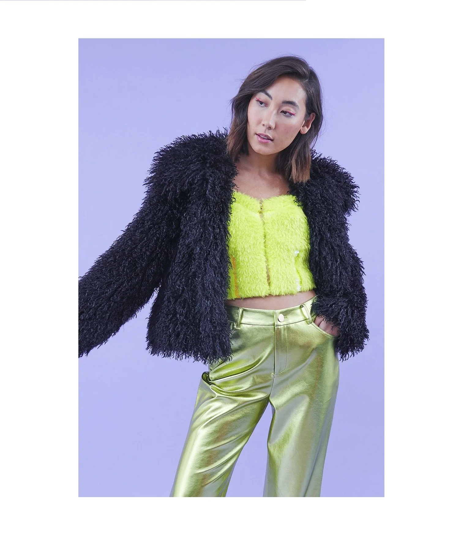 Black Bamboo Lyocell Knitted Vegan Faux Shearling Jacket