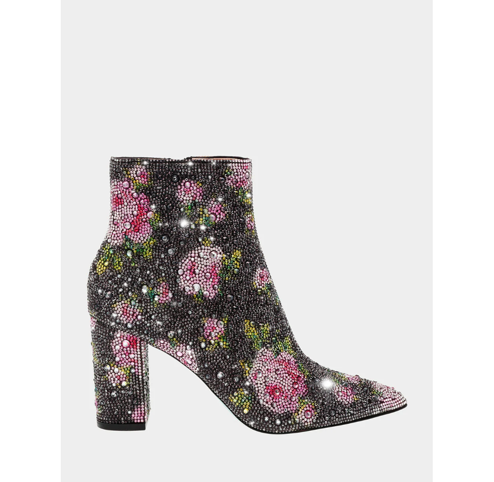 Cady Pink Floral Rhinestone Dress Bootie