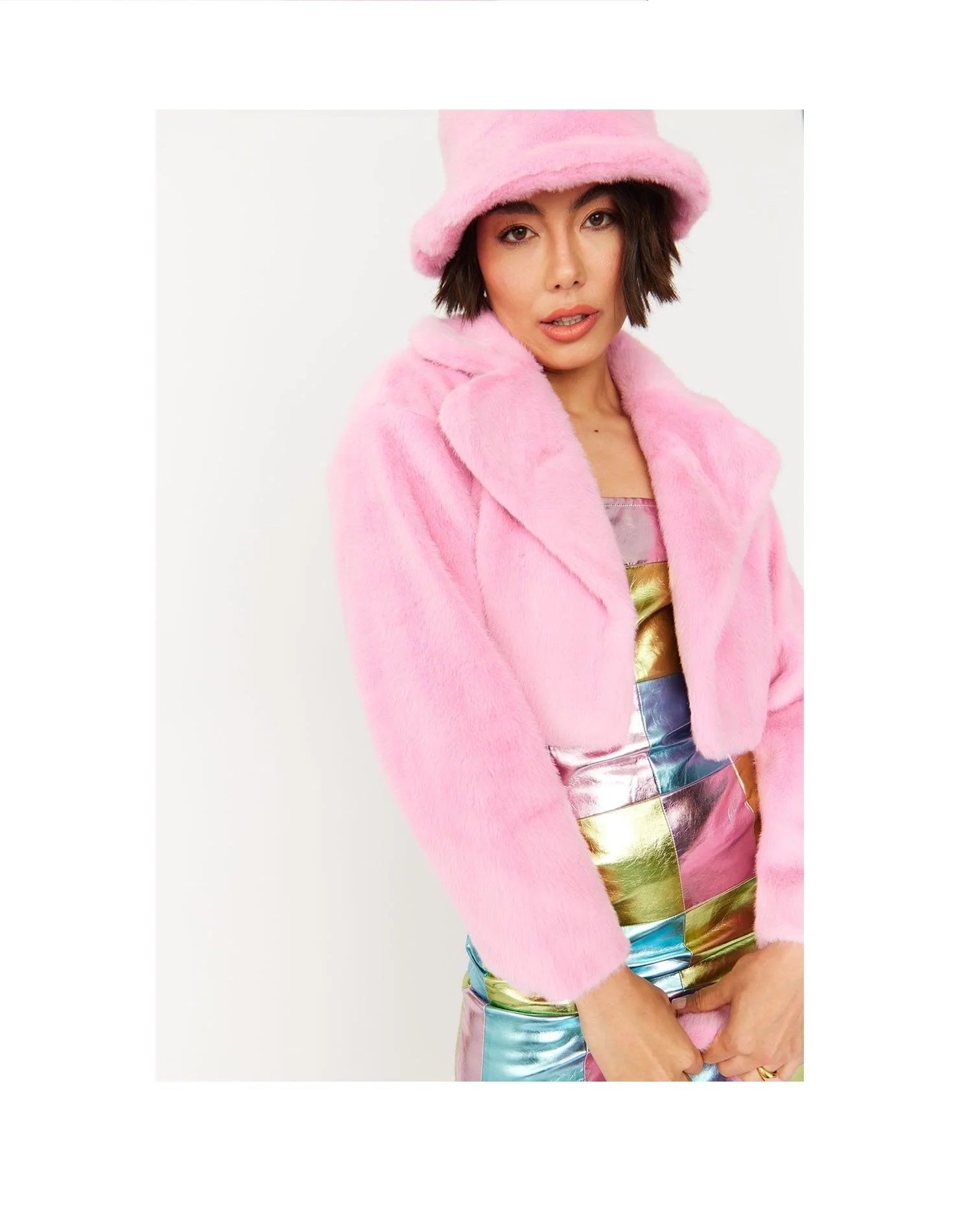 Pink Faux Fur Cropped Jacket