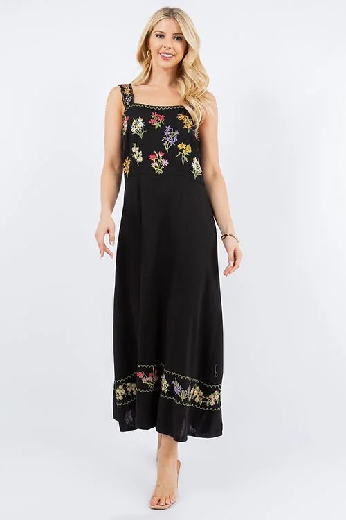 Linen Blend Embroidered Maxi Dress — MADONNA INN ONLINE STORE